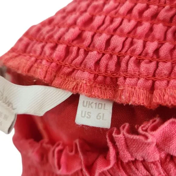 BODEN Pants Womens 6 Long 6L Red Linen Shirred Waist Trousers Wide Leg Pull On - Picture 7 of 9